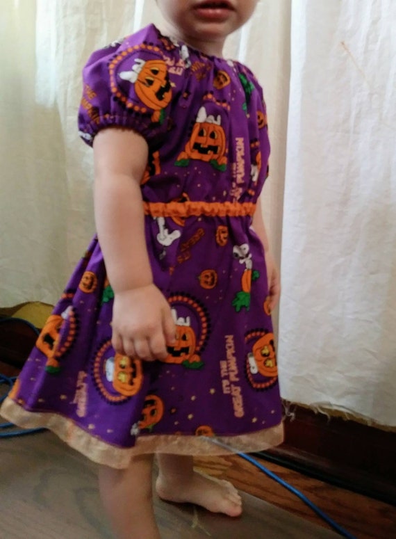 its the great pumpkin charlie brown baby and toddler dresses in stock ready to ship halloween dress purple orange snoopy peanuts cotton