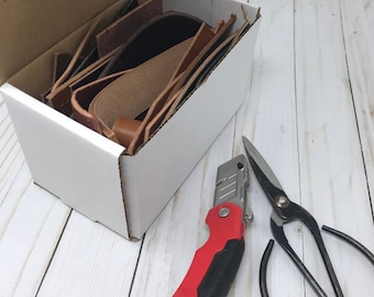Full Grain Leather Scraps Box: 1.5 lbs Veg Tanned Pieces