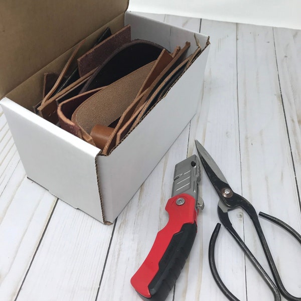 Scrap Box 12.00 Shipped! | Scraps of Premium Full Grain Leather | 1.5 lbs of Veg Tanned Leather Pieces | DIY Leather Scraps
