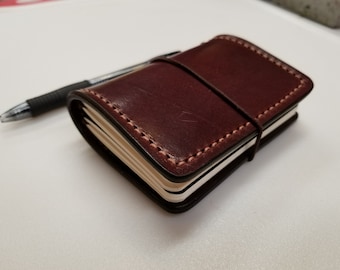 Card Wallet Notebook, WALLIST *Pick your Finish* Full Grain Leather Mini Notebook Cover with 2 Card Pockets, 2 Mini Moleskines INCLUDED