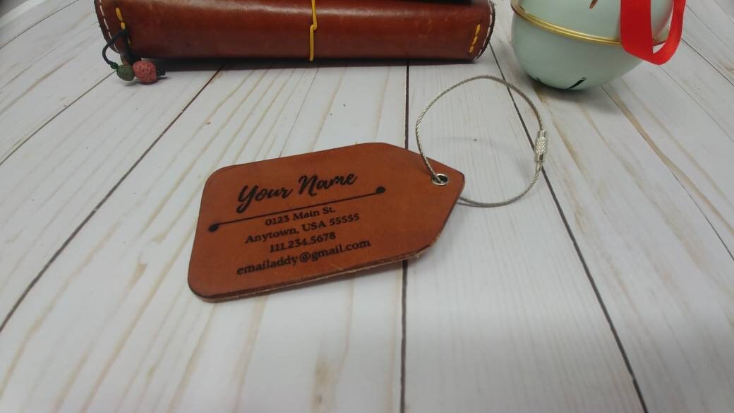 full grain leather luggage tag