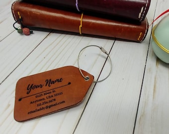 Luggage Tags, Engraved Leather Luggage Tags, Full Grain Leather, Sold as a Single Tag or a Pair