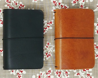 Handmade Full Grain Leather Traveler's Notebook Cover, Veg Tanned, Pocket