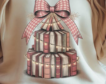 Christmas Book Tree PNG, Winter Book Lover PNG, Librarian Christmas Sublimation Design, Gift for Teacher PNG, Preppy Christmas Booktok