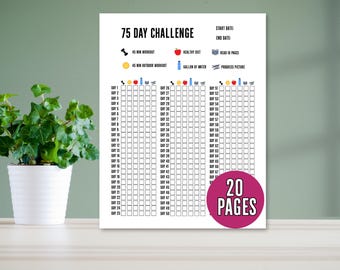 Editable 75 Day Challenge Tracker, 75 Day Workout Planner, 75 Day Fitness Journal, 75 Medium Challenge Template, Weight Loss Journal