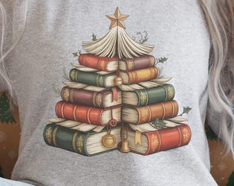 Christmas Book Tree PNG, Winter Book Lover PNG, Librarian Christmas Sublimation Design, Gift for Teacher PNG, Preppy Christmas Booktok