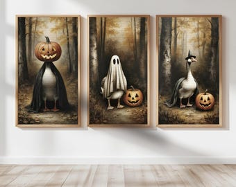 Halloween Goose Wall Art | Funny Ghost Witch Pumpkin Digital Download | Spooky Goose Halloween Wall Decor | Funny Witch Ghost Pumpkin Goose