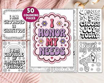 50 Affirmation Coloring Pages, Self Love Coloring Book, Stress Relief Therapy Worksheets, Self Care Coloring Page, Relaxing Coloring Print