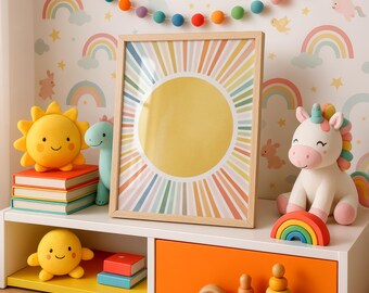 Rainbow Sun Wall Art Girls Room Decor | Cute Sun Wall Art Boho Kids Decor | Sun Homeschool Art | Sun Poster Nursery | Sun Playroom Printable