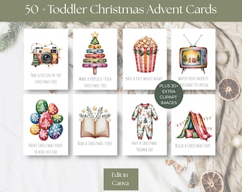 Christmas Advent Activity Cards for Families, Advent Calendar for Kids, Editable Advent Cards for Toddlers, Printable Kid Advent Cards