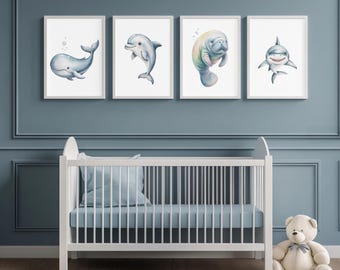 18 Sea Animal Nursery Wall Printable Bundle| Sea Creatures Kids Room Decor | Under The Sea Prints |Ocean Theme Nursery, Nautical Nursery Art