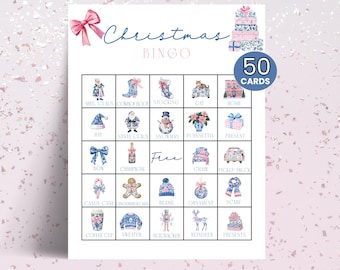 50 Cards Christmas Bingo Game, Adult Christmas Bingo Cards, Christmas Party Game Printable, Boho Bingo Cards Bundle, Holiday Bingo Cards