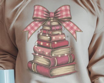 Christmas Book Tree PNG, Winter Book Lover PNG, Librarian Christmas Sublimation Design, Gift for Teacher PNG, Preppy Christmas Booktok
