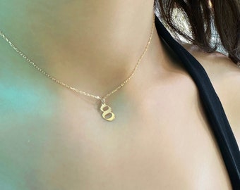 Collar con número personalizado: Plata de ley 925, chapado en oro de 14 quilates