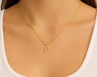 Collar con letra de plata esterlina / Colgante con inicial personalizado / Regalo de plata 925 personalizado para ella / Joyería navideña