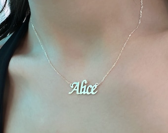 Collar con nombre personalizado: Plata esterlina bañada en oro de 14 quilates, joyería personalizada