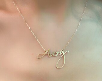 Collar con nombre personalizado: Plata de ley 925, cadena tipo cable minimalista
