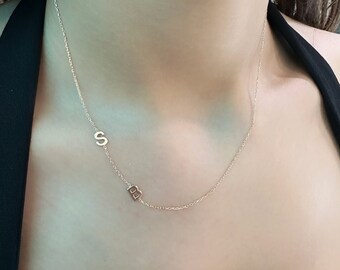 Collar con inicial personalizado: cadena tipo cable de plata esterlina bañada en oro de 14 quilates