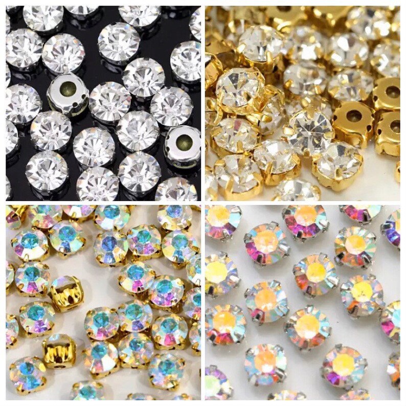 100200pcs 38mm Round shape Silver & Gold Sew on Rhinestones Etsy