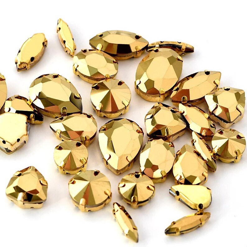 30pcs/pack Mine Gold Sew on Rhinestones With Claw Mix Shapes Etsy