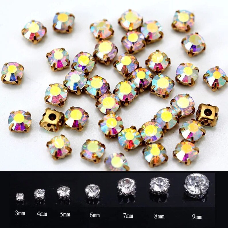 100200pcs 38mm Round shape Silver & Gold Sew on Rhinestones Etsy