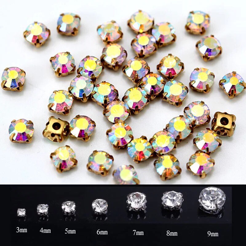 100200pcs 38mm Round shape Silver & Gold Sew on Rhinestones Etsy