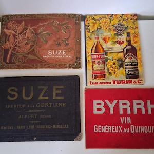4 cartões de menu vintage Byrrh Suze