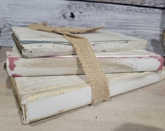 Shabby chic farmhouse home accent decor book stack