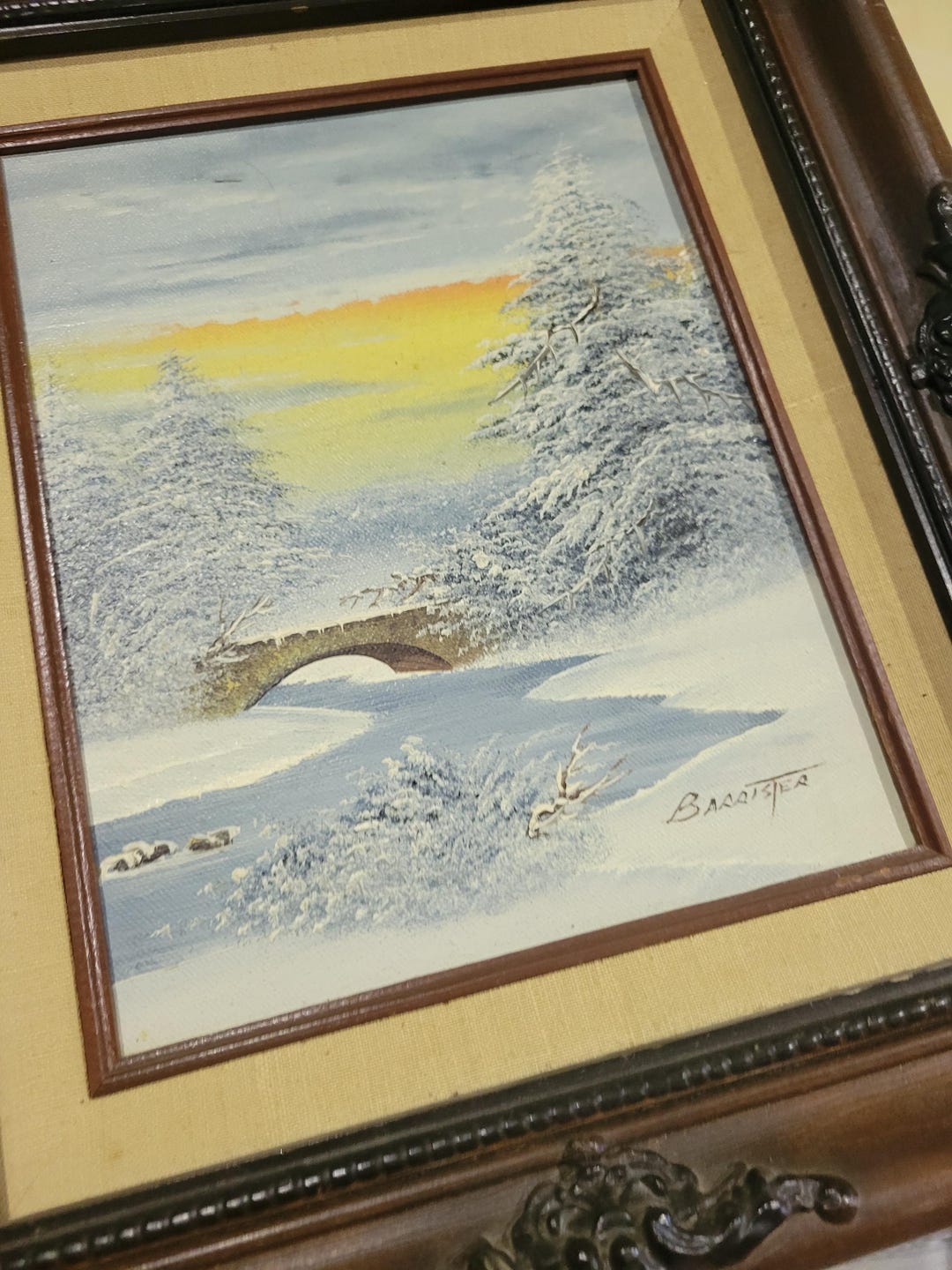 Vintage Oil Painting Canvas Winter Snow Scene - Etsy