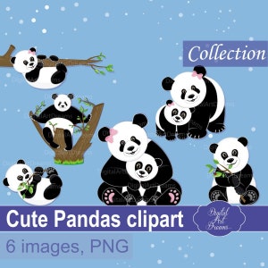 Clipart de panda - Clipart de pandas fofos - Clipart de panda bebê - Panda png - Clipart de animais - Arte digital - Imagens de álbum de recortes - Arte para impressão