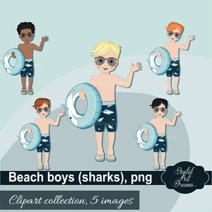 Nautische clipart - Beach boy clipart - Shark clipart - Little boys png afbeeldingen - Schattige personages - Printables - Zomer clipart - Scrapbooking