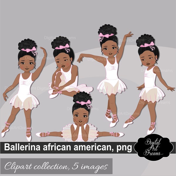 Black ballerina printable - Clipart ballerina - Black little girl png - Dance clipart - Ballet dancer png - White tutu clipart