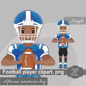 American football player clipart - Playing football clipart - Little black boy - Sports clipart - Football helmet clipart - African American