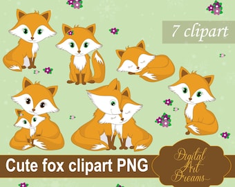 Fox clipart - Cute fox clipart - Baby fox clipart - Woodland fox clipart - Red fox clipart - Animal clipart - Digital artwork - png images