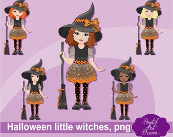 Witch clipart png - Witch girl clipart - Halloween clipart - Cute little girls - Witch clip art - Digital artwork - Cute witch clipart