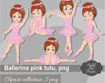 Ballerina Clip Art, Little Girls Clipart, Character Graphics, Pink Tutu Dress, Brown Hair Girl Ballet, Cute Ballerina Printables, Dance png