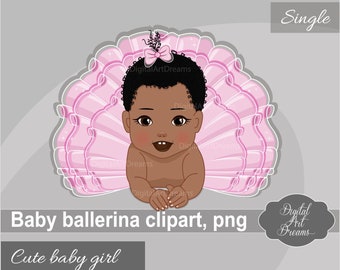 Baby Ballerina Clipart, African American Girl, Ballet Art, Nursing Graphics, Cute Birthday Character, Party Printables, Digital Planner png