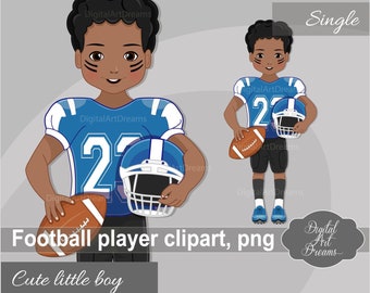 Football player clipart - American football clipart - Black boy clipart - Sports clipart - School clipart - Character Design - Printable art