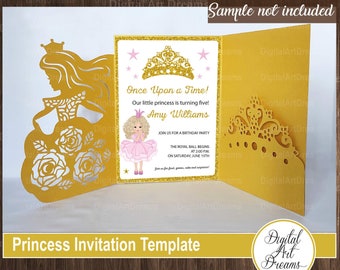 Plantilla de invitación de princesa Cricut, Invitaciones de cumpleaños triples y de bolsillo, Fiesta real, Corte láser, Archivos cortados SVG, Papercut DXF, PDF