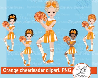 Cheerleader clipart orange, Cute little girls, Cheerleader png, Cheerleaders clip art, School images, Sports graphics, Digital artwork