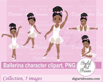 Black ballerina png - Dancing girl clipart - African American clip art - Cute ballet dancer - Ballerina wall art - Digital images - Artworks