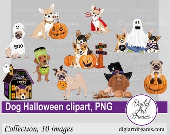 Halloween dog clip art - Animal clipart - Dachshund clipart - Corgi clip art, Chihuahua, Poodle, Digital images, Illustration, png designs