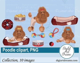 Poodle clipart - Dog clip art - Scrapbook images - Digital drawing - Dog png images - Cute red poodles - Commercial use - Animal artwork