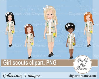 Scout girl clip art - Cute girl png - Character clip art - Black kid digital art - Afroamericano - Black girl artwork - Senior - Cadette