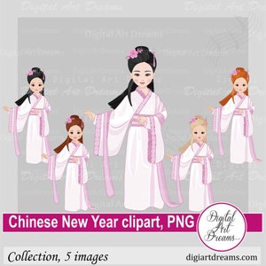 Clipart del Año Nuevo Chino - Clipart chica asiática - Niña pequeña png - Clip art del Año Nuevo Lunar - Obras de arte digitales - Scrapbooking art, Creación de tarjetas