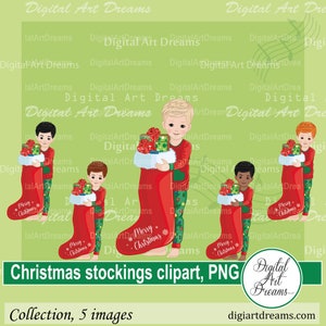 Weihnachtsstrümpfe Clipart - Weihnachten Clipart - Little Boy png - Weihnachten png Designs - Weihnachtsgeschenke - Digitales Kunstwerk - Scrapbooking