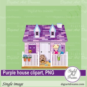 Haus Clipart - Lila Haus ClipArt - Kleines Mädchen Clipart - Png Bild - Digitales Kunstwerk, süße Zeichen, Scrapbooking, Kartenherstellung, Corgis
