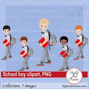 School boy clipart - Back to school clipart - Boy with backpack - Book clip art - School students png - Digital artwork - Cute characters