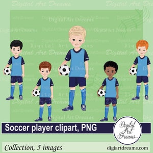 Soccer clipart - Football clipart - Soccer player png - Soccer ball - Blue team - Sports clip art - Cute character design - Printable images