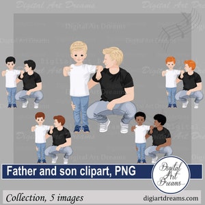 Clipart de padre e hijo png, clipart familiar, personajes lindos, imágenes de papá, niño pequeño, imágenes digitales, ilustraciones, diseños png, arte de pared